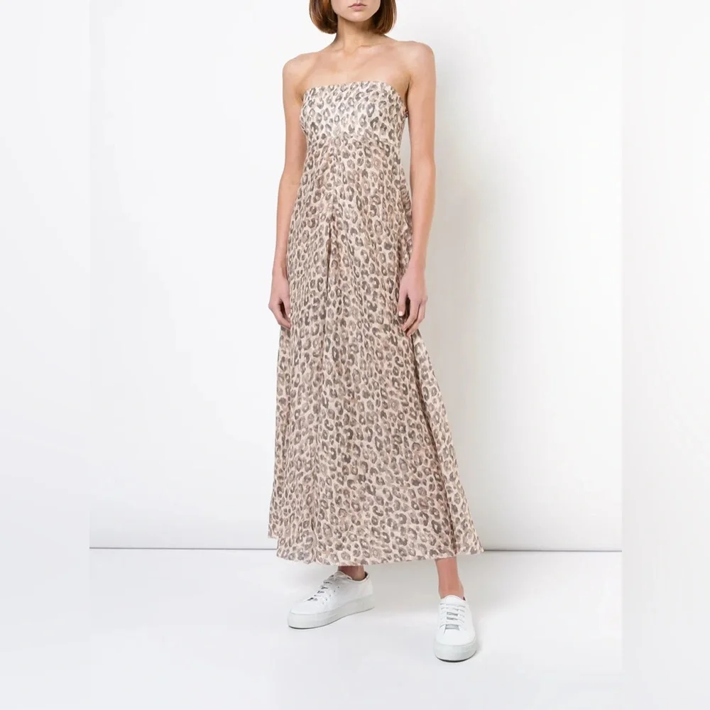 Zimmermann Women's Melody Strapless Maxi Dress In Leopard Size 1 π 100% linen π - Picture 4 of 11